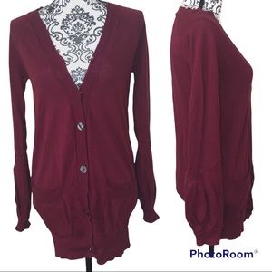 Free People Maroon Bishop Sleeve Cardigan Sweater